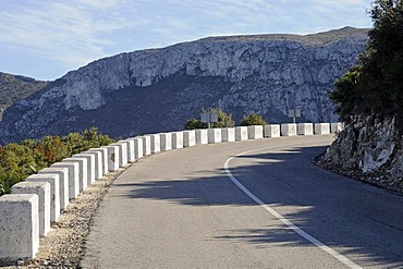 Country road, mountain road, bend, landscape, Marina Alta area, Costa Blanca, Alicante province, Spain, Europe