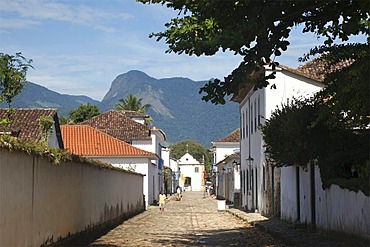 Street in colonial town of Paraty, Costa Verde, State of Rio de Janeiro, Brazil, South America