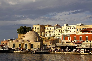 Janissary Mosque and promenade, Venetian Harbor, Chania, Crete, Greece, Europe