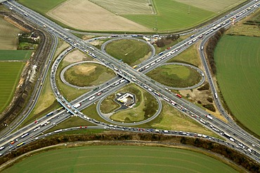 Aerial photo, Kamen cross, junction A1 A2, Kamen, Ruhr area, North Rhine-Westphalia, Germany, Europe