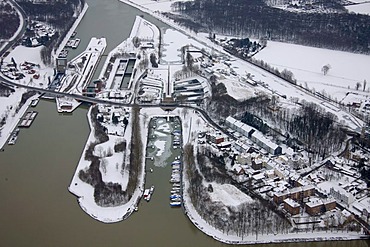 Aerial, Henrichenburg boat lift, Waltrop, Datteln city limits, Dortmund-Ems Canal, Rhine-Herne Canal, Waltrop, Ruhrgebiet region, North Rhine-Westphalia, Germany, Europe