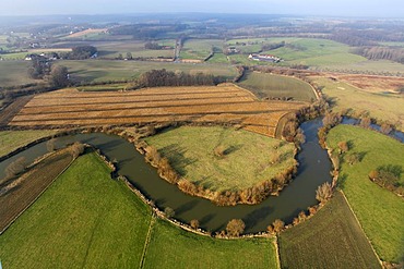 Aerial photo, Lippe River, Lippe meander and meadows, Luenen city limits, Bergkamen, Ruhr area, North Rhine-Westphalia, Germany, Europe