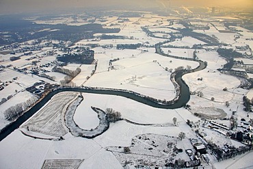Aerial view, Lippe river, river sinuosity, Alstedder, Luenen, Ruhrgebiet area, North Rhine-Westphalia, Germany, Europe