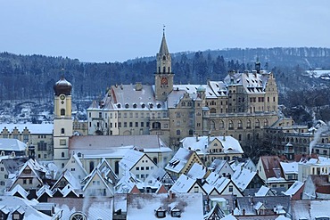 Schloss Sigmaringen castle in winter in the morning, Sigmaringen, Baden-Wuerttemberg, Germany, Europe