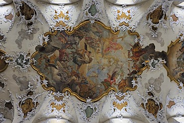 Baroque ceiling painting, parish church St. Jakob, Pfullendorf, Baden-Wuerttemberg, Germany, Europe