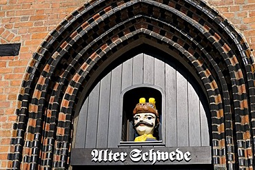 Portal of one of the oldest houses in Wismar, Mecklenburg-Western Pomerania, Germany, Europe