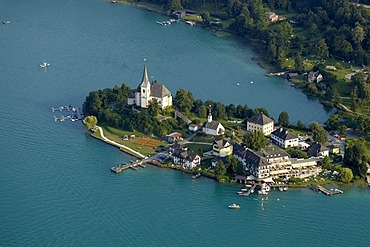 Aerial photo, Maria Woerth, Woerthersee Lake, Carinthia, Austria, Europe