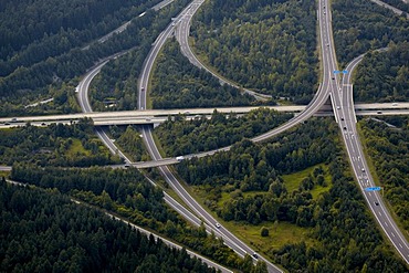 Aerial photo, Villach highway junction, Carinthia, Austria, Europe