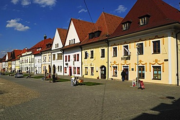 Colorful historic houses at the city, market square of Bardejov, Unesco World Heritage Site, Slovakia, Eastern Europe