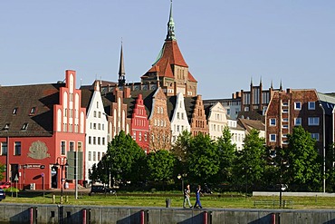 Gables of the old town and Marienkirche church, Rostock, Mecklenburg-Western Pomerania, Germany, Europe