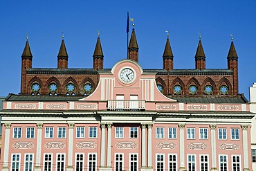 Facade of the town hall, old town, Hanseatic city of Rostock, Mecklenburg-Western Pomerania, Germany, Europe