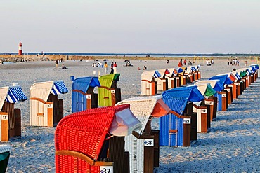 Beach, roofed wicker beach chairs, Baltic resort Warnemuende near Rostock, Mecklenburg-Western Pomerania, Germany, Europe