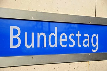 Sign at the subway station, German Bundestag, Berlin, Germany, Europe