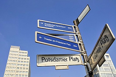 Street signs on Potsdamer Platz, Berlin, Germany, Europe