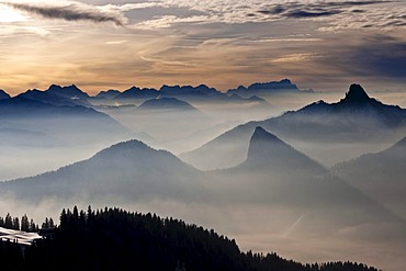 Bavarian Alps from Mt Wallenberg, winter, Upper Bavaria, Bavaria, Germany, Europe