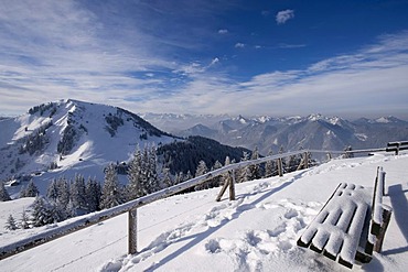 Mt. Setzberg and Bavarian Alps seen from Mt. Wallenberg, Upper Bavaria, Bavaria, Germany, Europe