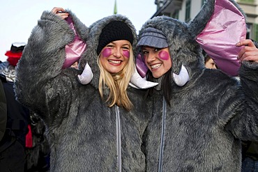 Two gray mice at the carnival procession in Malters, Lucerne, Switzerland, Europe