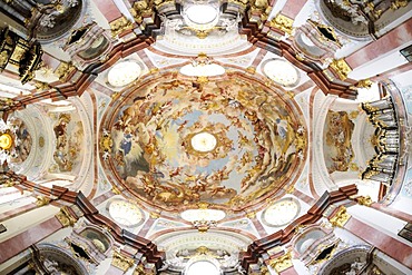 Interior of the abbey church with frescoes by Paul Troger, Benedictine monastery Stift Altenburg, Altenburg, Waldviertel region, Lower Austria, Austria, Europe