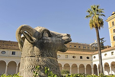 Ancient animal head in the gardens of the Terme Museum, National Museum of Rome, Lazio, Italy, Europe