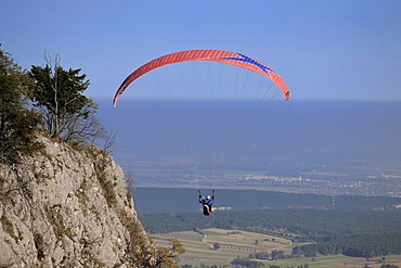 Paraglider from the Skywalk, Hohe Wand, Lower Austria, Austria, Europe