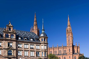 New Town Hall, Market Church in Wiesbaden, Hesse, Germany, Europe