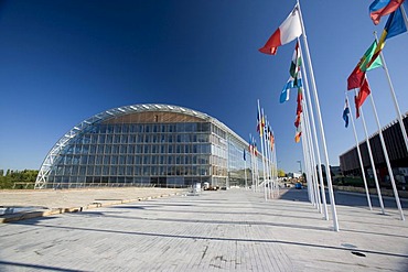 International flags, European Investment Bank EIB, Kirchberg quarter, Europe District, Luxembourg, Europe