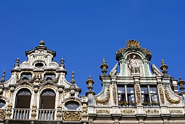 Facades and gables of the guildhall on the Grote Markt, Grand Place, Brussels, Belgium, Europe