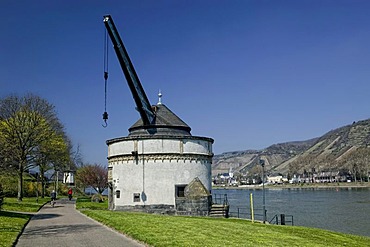 Old crane on the Rhine promenade, Andernach, Rhineland-Palatinate, Germany, Europe