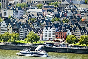 View from the Triangle high-rise building in Cologne-Deutz of Rhine River and the historic centre of Cologne, North Rhine-Westphalia, Germany, Europe