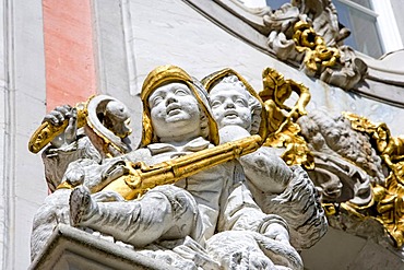 Architectural sculptures and statues at the Kurfuerstliches Palais, Palace of Trier, Trier, Rhineland-Palatinate, Germany, Europe