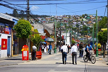 Street scene, mining town of Lota, Chile, South America