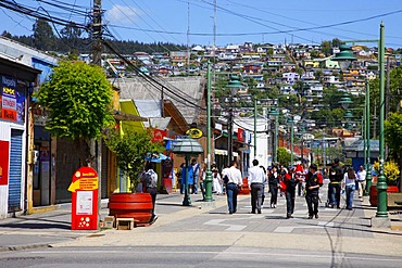 Main road, mining town of Lota, Chile, South America