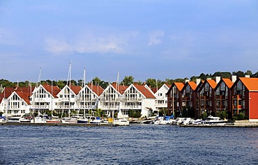 White wooden houses at the marina of Stavanger, Norway, Scandinavia, Northern Europe