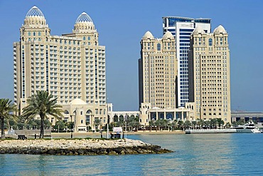 Falcon and Pearl Towers, Doha Hilton Hotel, Doha, Emirate of Qatar, Middle East, Asia