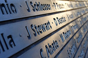 Plaque with names of the Formula 1 Grand Prix winners at the Nurburgring race track, multiple world champion Jackie Stewart in focus, Rhineland-Palatinate, Germany, Europe