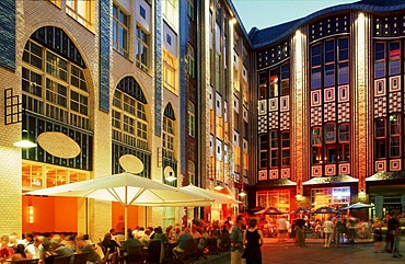 Hackesche Hoefe courtyard by night, Mitte district, Berlin, Germany, Europe