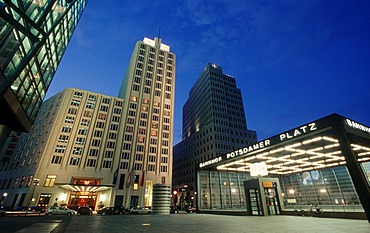 Skyscrapers on Potsdamer Platz square, Deutsche Bahn Tower and Beisheim Center with Ritz Carlton Hotel, Tiergarten district, Berlin, Germany, Europe