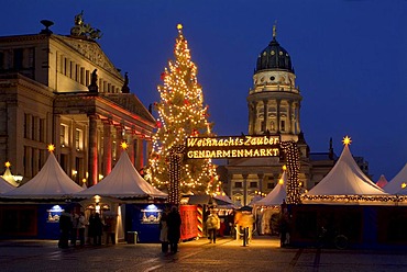 The Magic of Christmas, Christmas market on the Gendarmenmarkt square, Schauspielhaus concert hall, Franzoesischer Dom cathedral, Mitte district, Berlin, Germany, Europe