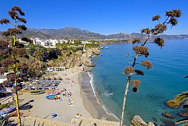 Playa Calahonda, view from Balcon de Europa, Balcony of Europe, Nerja, Costa del Sol, Malaga province, Andalusia, Spain, Europe