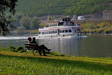 Ferry-boat on the Moselle river, Rhineland-Palatinate, Germany, Europe