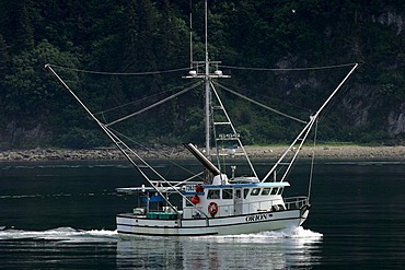 Fishing boat in the Alaska Marine Highway, Inside Passage, Lynn Channel, Alaska, USA