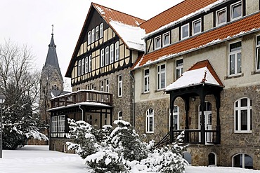 Protestant Neinstedter Anstalten foundation, snow, Neinstedt, Northern Harz, Saxony-Anhalt, Germany, Europe