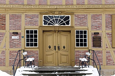 Entrance to the Lindenhof, origin of the Protestant Neinstedter Anstalten foundation, Neinstedt, Northern Harz, Saxony-Anhalt, Germany, Europe