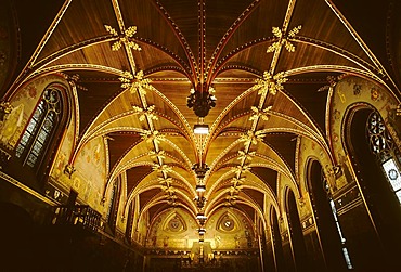 Golden hall, Gothic vault, historic town hall, Bruges, West Flanders, Belgium, Europe