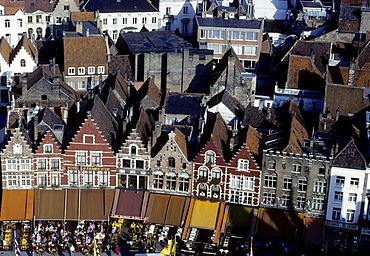 Houses on the Grote Markt, View from the belfry, Bruges, West Flanders, Belgium, Europe