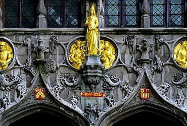 Holy Blood Basilica, Gothic relief and ornamental sculptures, Bruges, West Flanders, Belgium, Europe