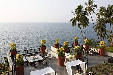 Outdoor lounge of Hotel Leela, Kovalam, Malabar Coast, Malabar, Kerala, southern India, India, Asia