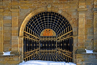 Gate of the Dreifaltigkeitskapelle Trinity Chapel, 1725, Basilica Goessweinstein, Balthasar-Neumann-Strasse 7, Goessweinstein, Upper Franconia, Bavaria, Germany, Europe