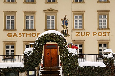 Painting at the "Hotel zur Post, former Post Expedition, 1866, Talstr. 8, Egloffstein, Upper Franconia, Bavaria, Germany, Europe