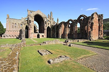 Ruins of the Cistercian abbey of Melrose, Scottish Borders, Scotland, United Kingdom, Europe